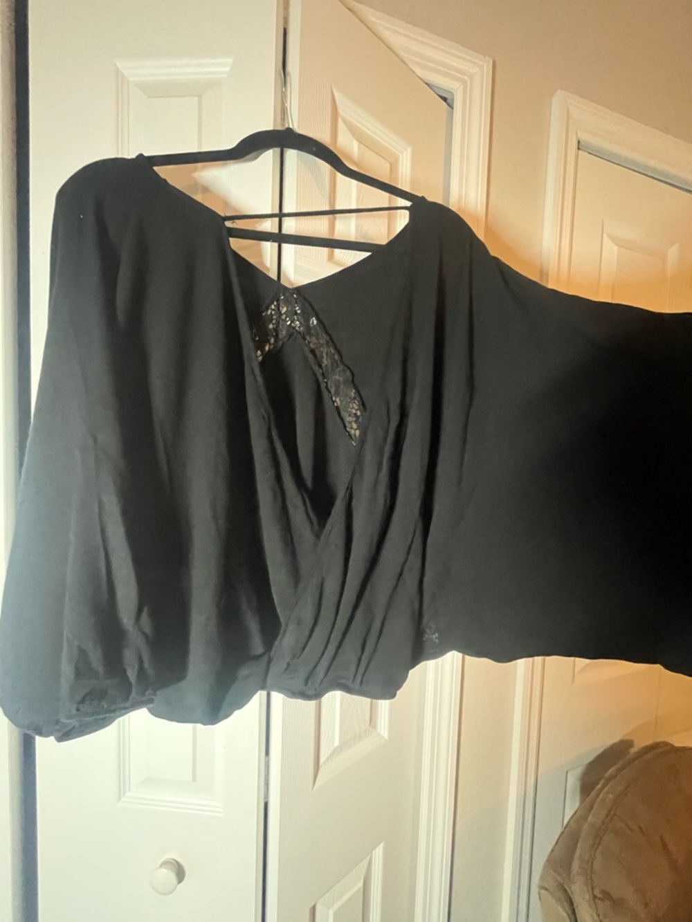 Lovemarks vintage black flowy open back blouse size Medium